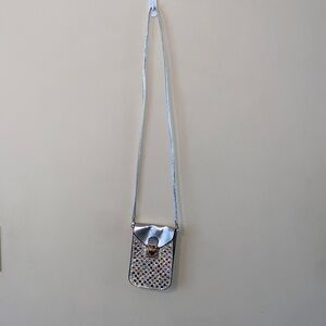 Silver Crossbody Phone Holder with Rhinestone design